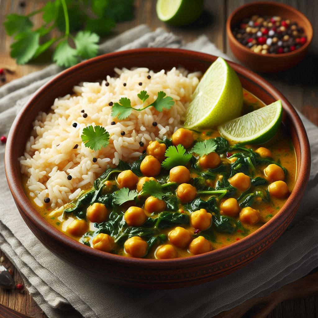 Chickpea and Spinach Curry with Brown Rice