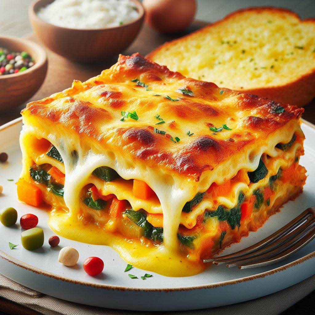 Vegetable Lasagna with Garlic Bread