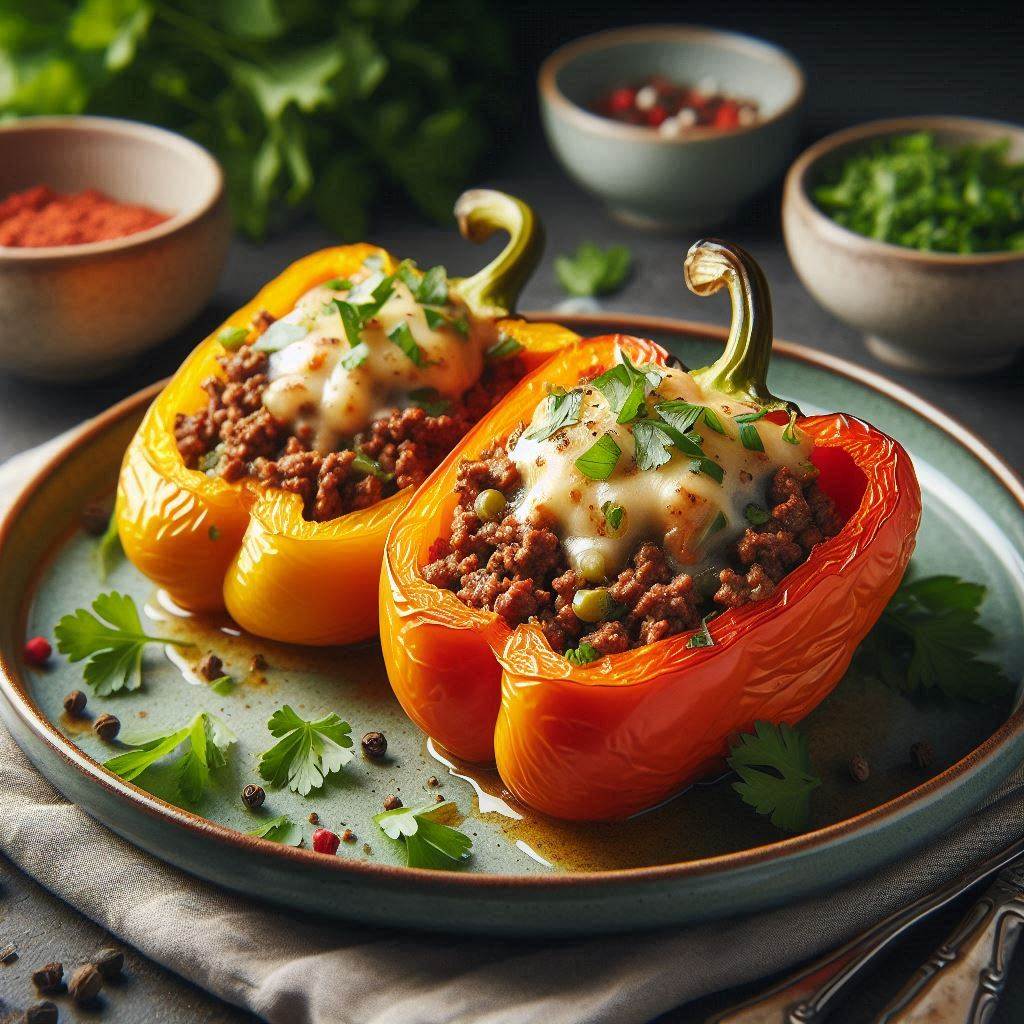 Keto Ground Beef and Cheese-Stuffed Bell Peppers