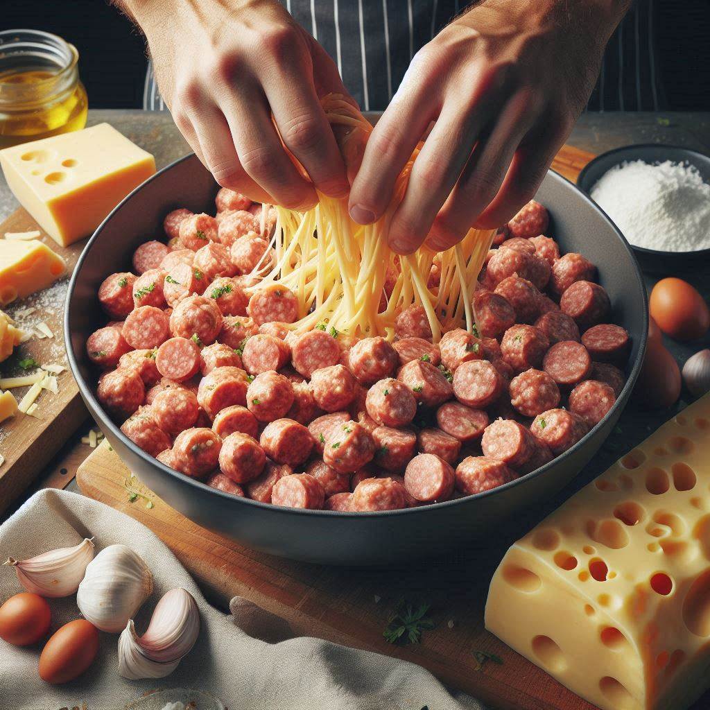 Keto Sausage Balls Without Flour – A Cheesy, Savory, and Irresistible Low-Carb Delight! 5 Mix Everything Together