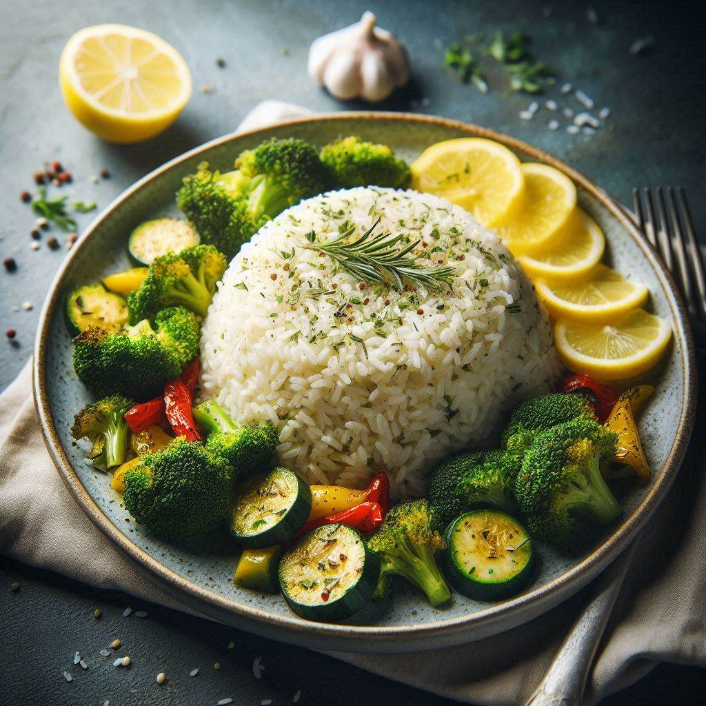 Lemon Garlic Butter Rice with Roasted Vegetables