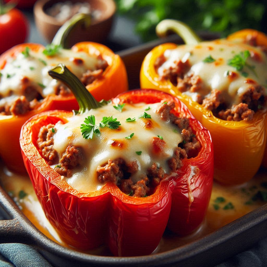 Keto Ground Beef and Cheese-Stuffed Bell Peppers