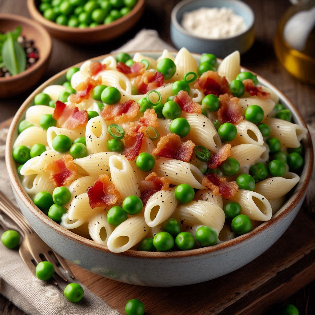 Easy Creamy Pasta Salad Recipe with Bacon and Peas