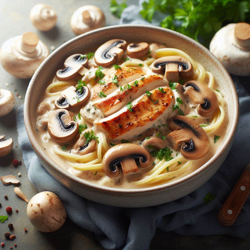 Dairy-Free Creamy Garlic Chicken and Mushroom Noodles