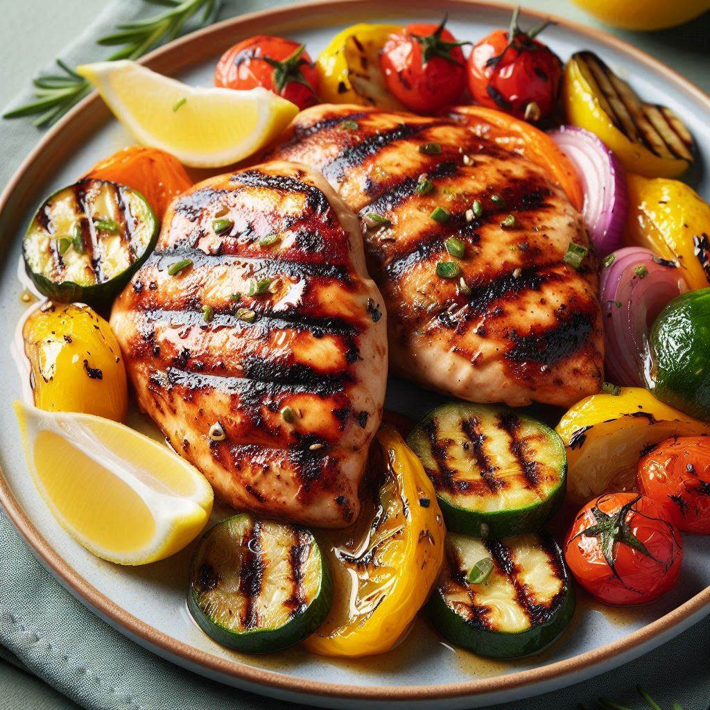 Grilled Lemon Garlic Chicken with Roasted Veggies