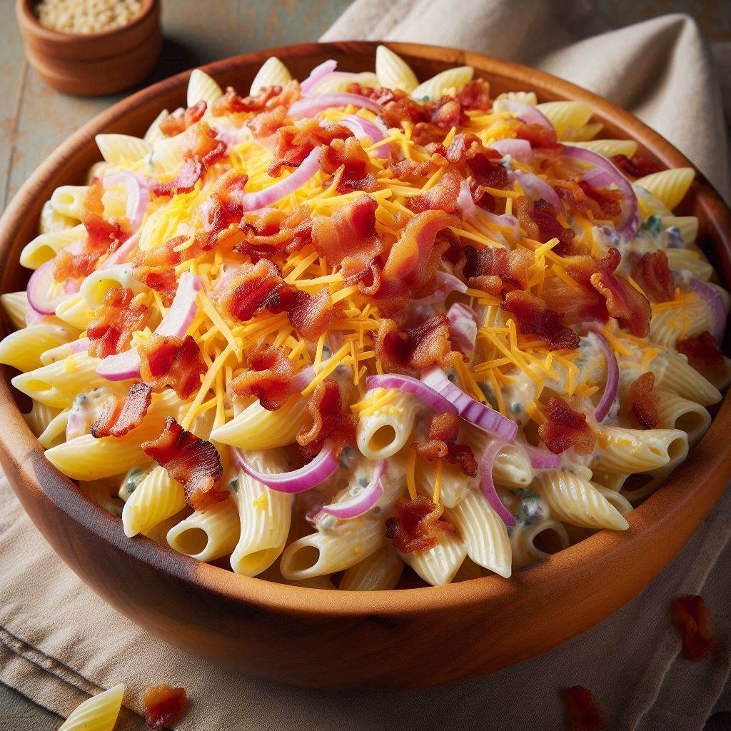 Creamy Bacon Pasta Salad Recipe with Honey Mustard Dressing