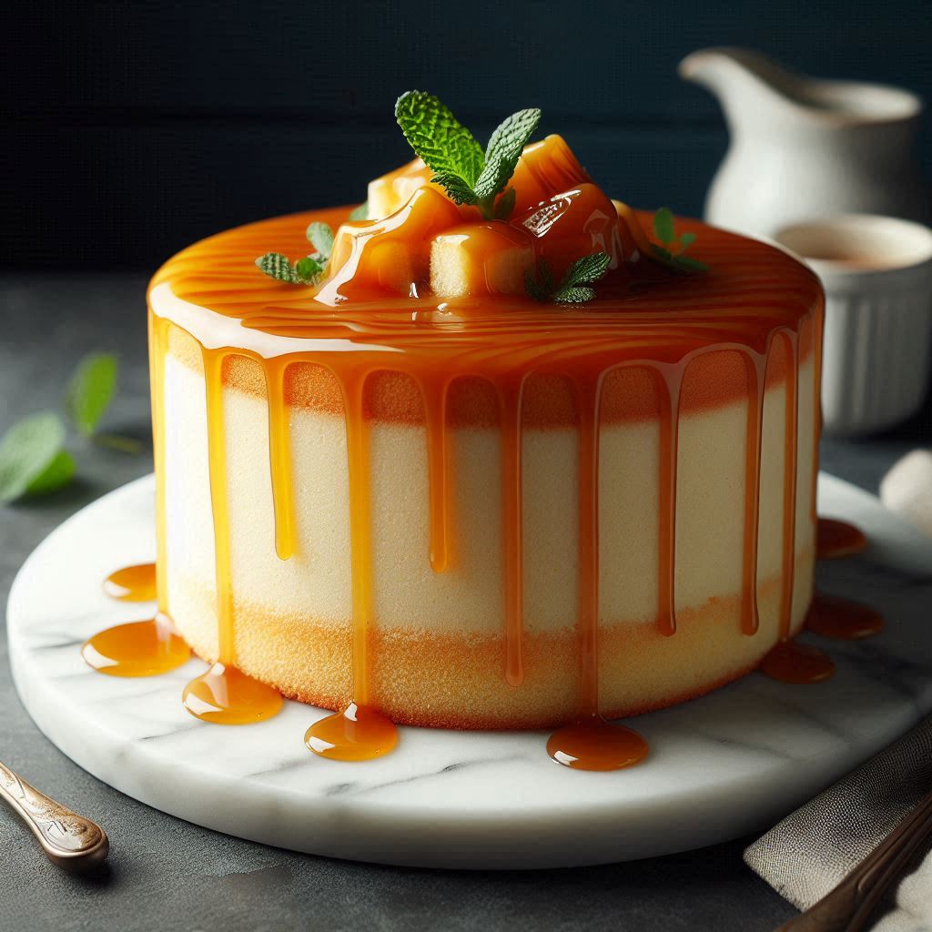 Vanilla Cake with Caramel Sauce