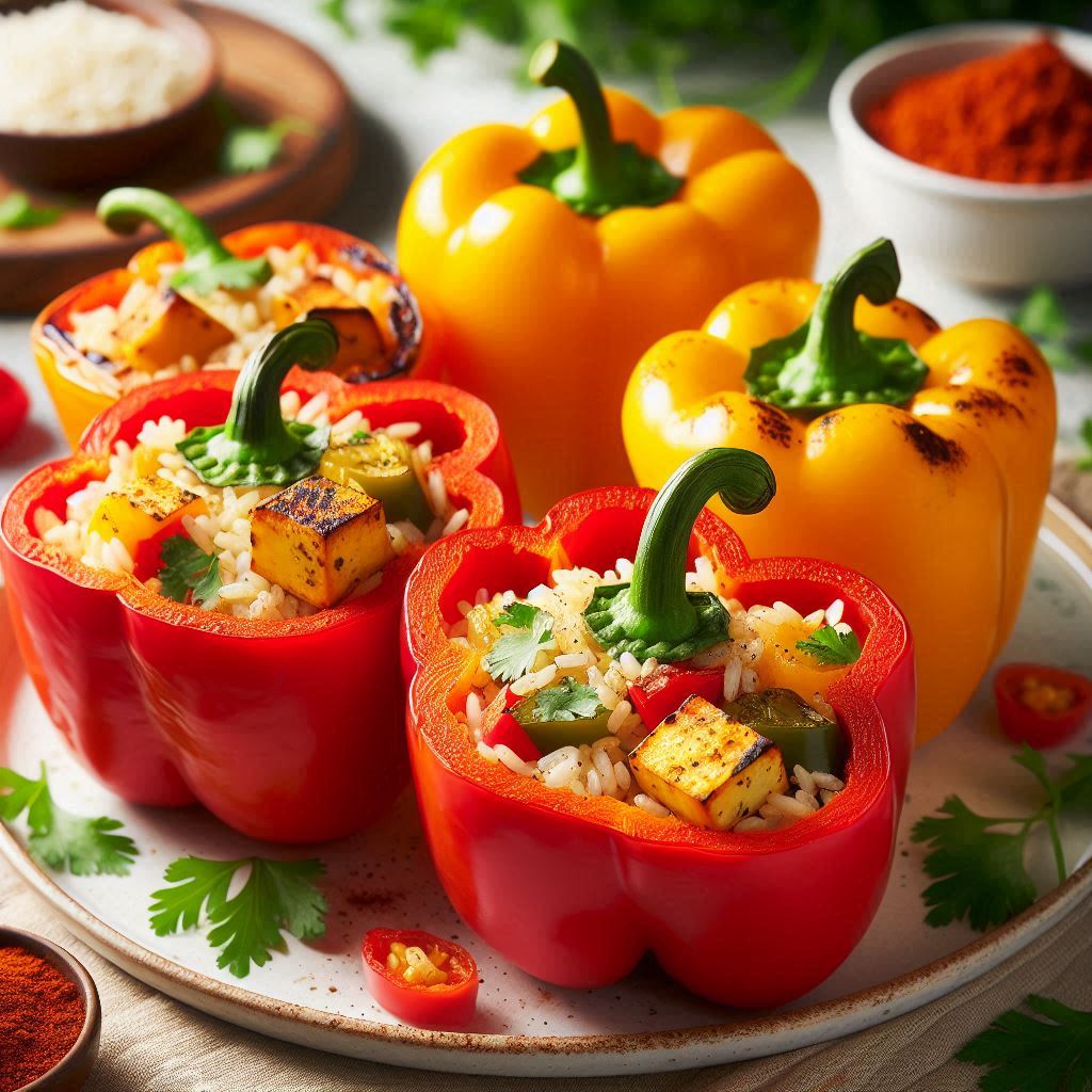 Stuffed Bell Peppers with Spiced Paneer and Rice