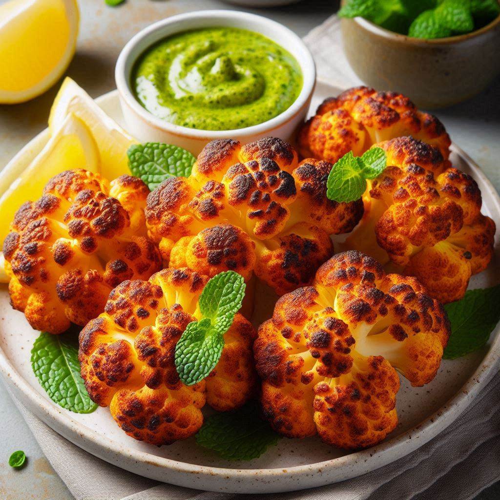 Spicy Tandoori Cauliflower with Mint Chutney