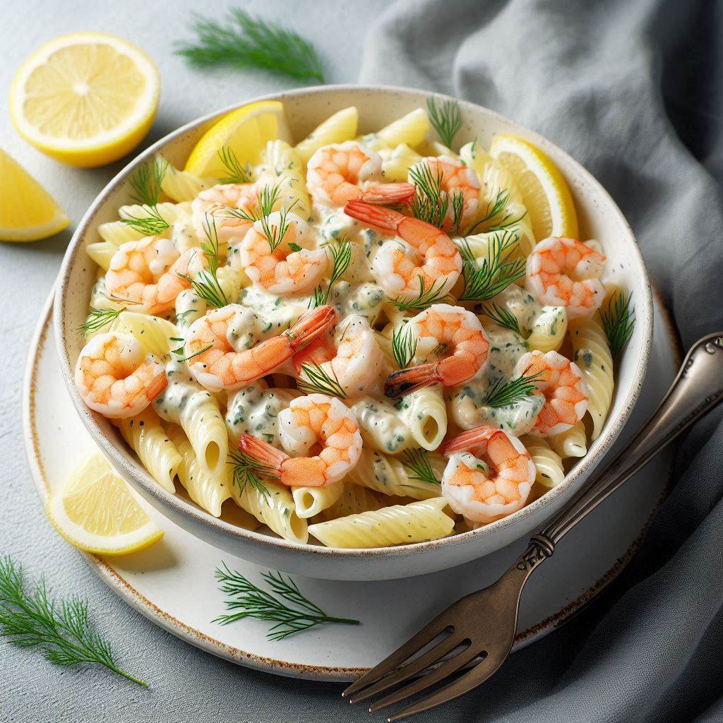 Cold Creamy Pasta Salad Recipe with Shrimp and Dill