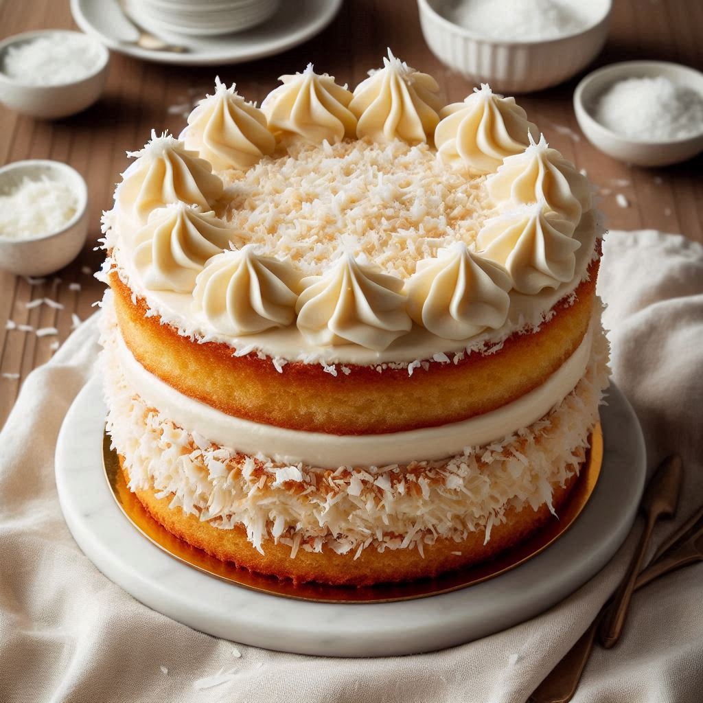 Vanilla Cake with Coconut Frosting