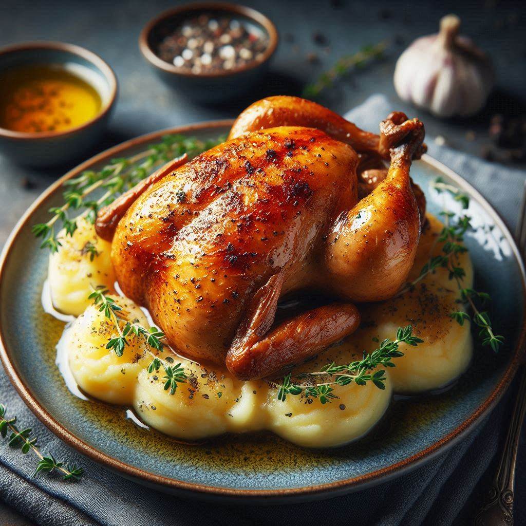 Baked Quail with Lemon Herb Butter and Mashed Potatoes