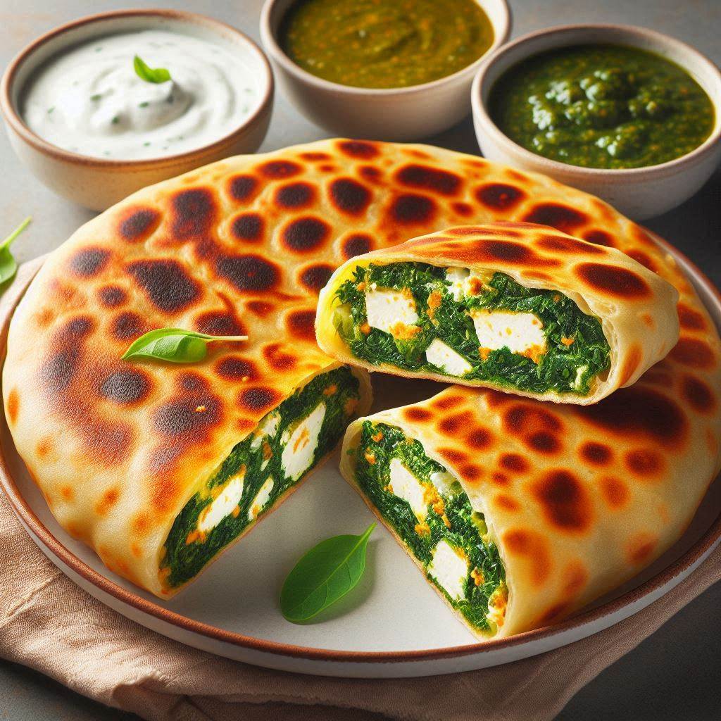 Spinach and Cottage Cheese Stuffed Paratha