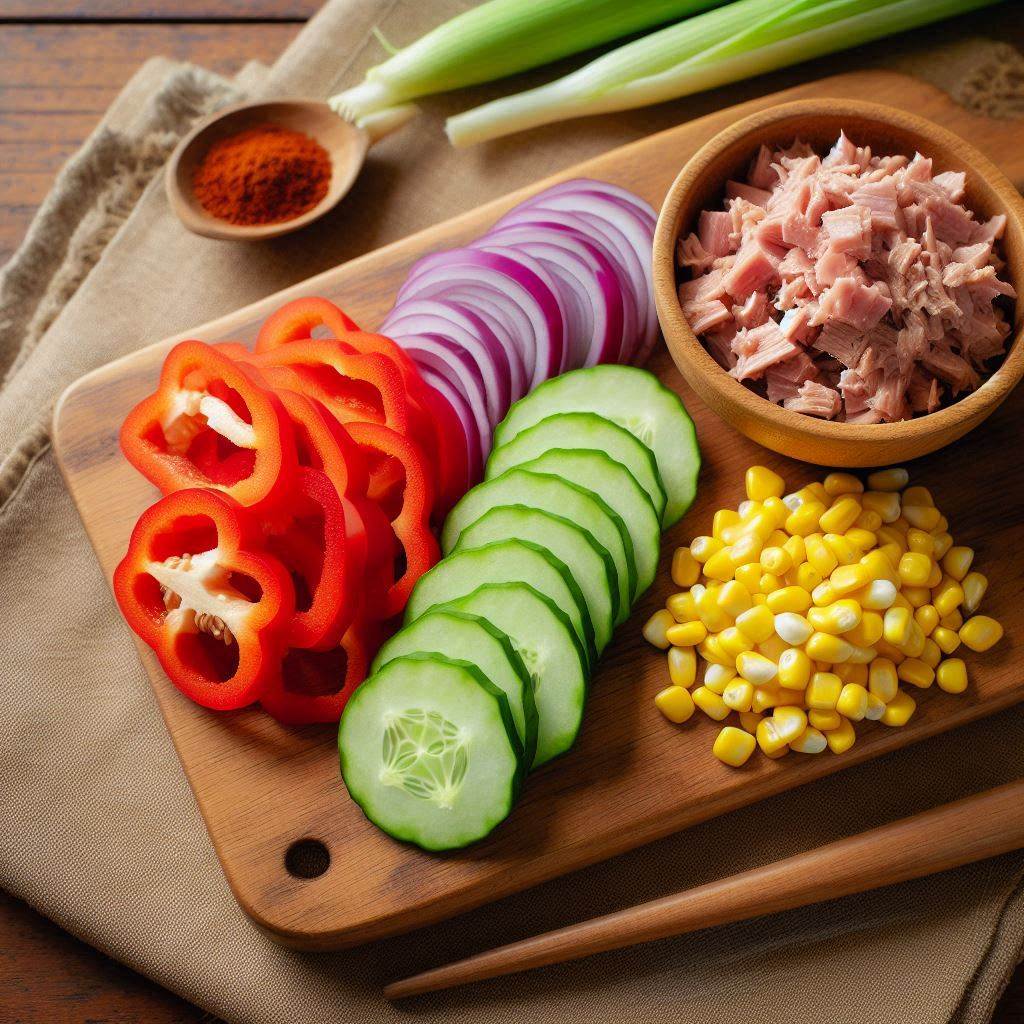 Creamy Pasta Salad Recipe with Tuna and Sweet Corn 4 Prepare the Ingredients