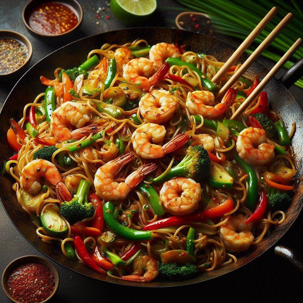 22 Irresistible Shrimp Recipes for Dinner You’ll Want to Try Tonight" 19 Spicy Shrimp Stir-Fry with Rice Noodles