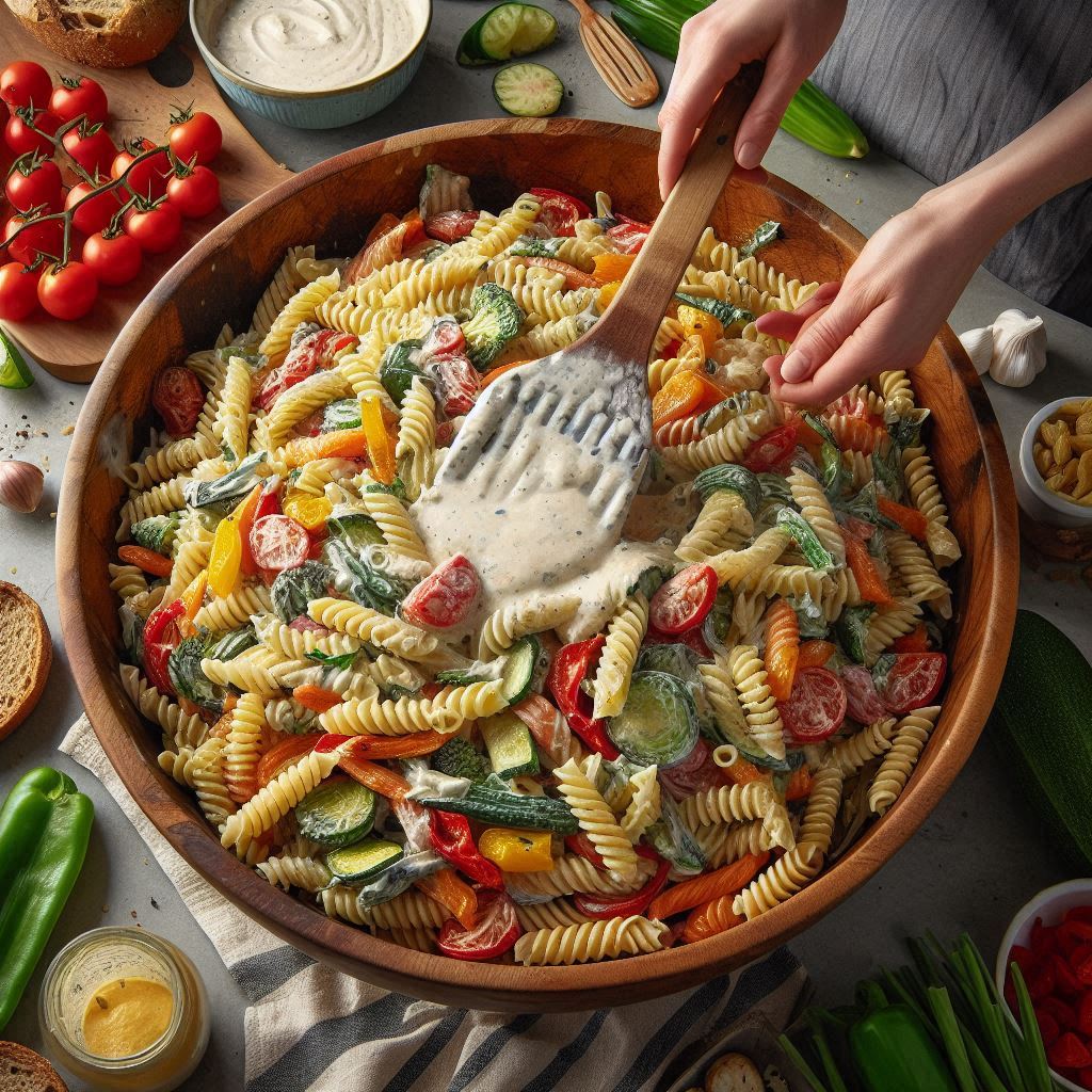 Creamy Pasta Salad Recipe with Roasted Vegetables 6 Assemble the Pasta Salad